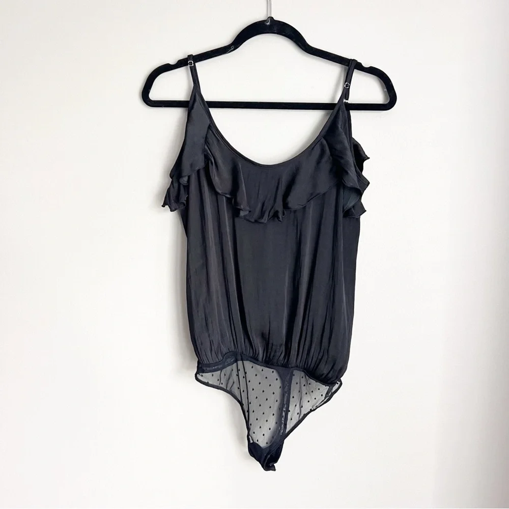 Free People Not Tired Bodysuit Black Ruffle Boho Date Night Intimately